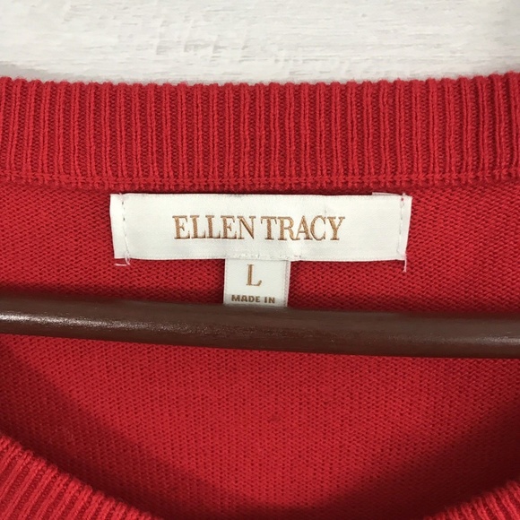 Ellen Tracy Red Jeweled Crew Neck Cardigan - Picture 4 of 7